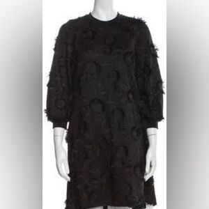 Pearl By Lela Rose Black Floral 3D Long Sleeve Crewneck Tunic Dress Sz Medium